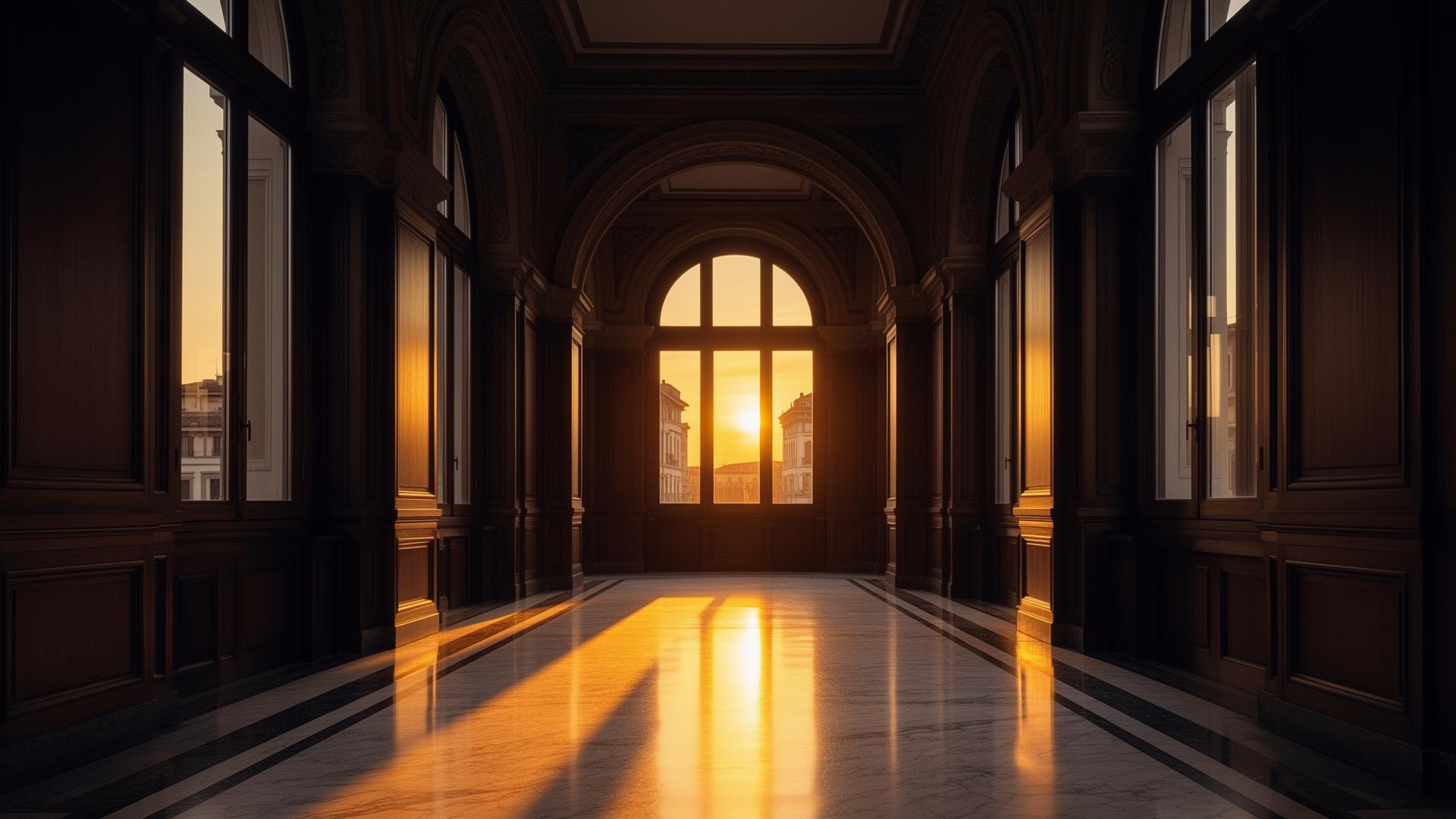 Refined Milan corridor at golden hour